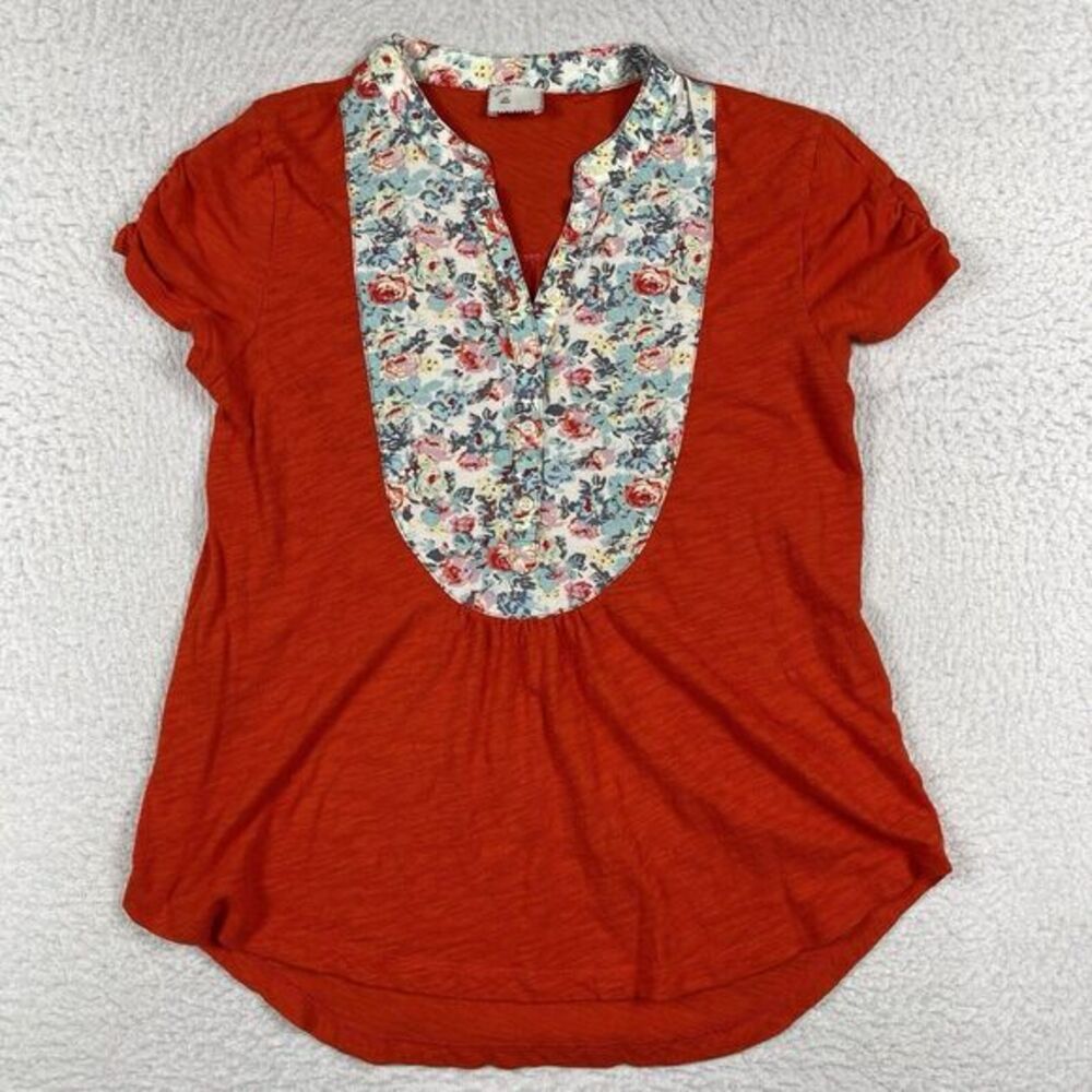 9-H15 STCL Postmark Anthropologie Shirt Womens Small Red Floral Boho Office Work